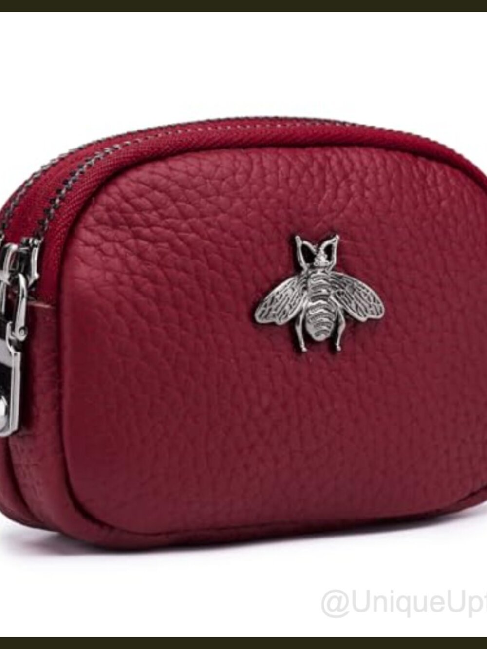 Small Leather Coin Purse Double Zipper Change Pouch Card Wallet